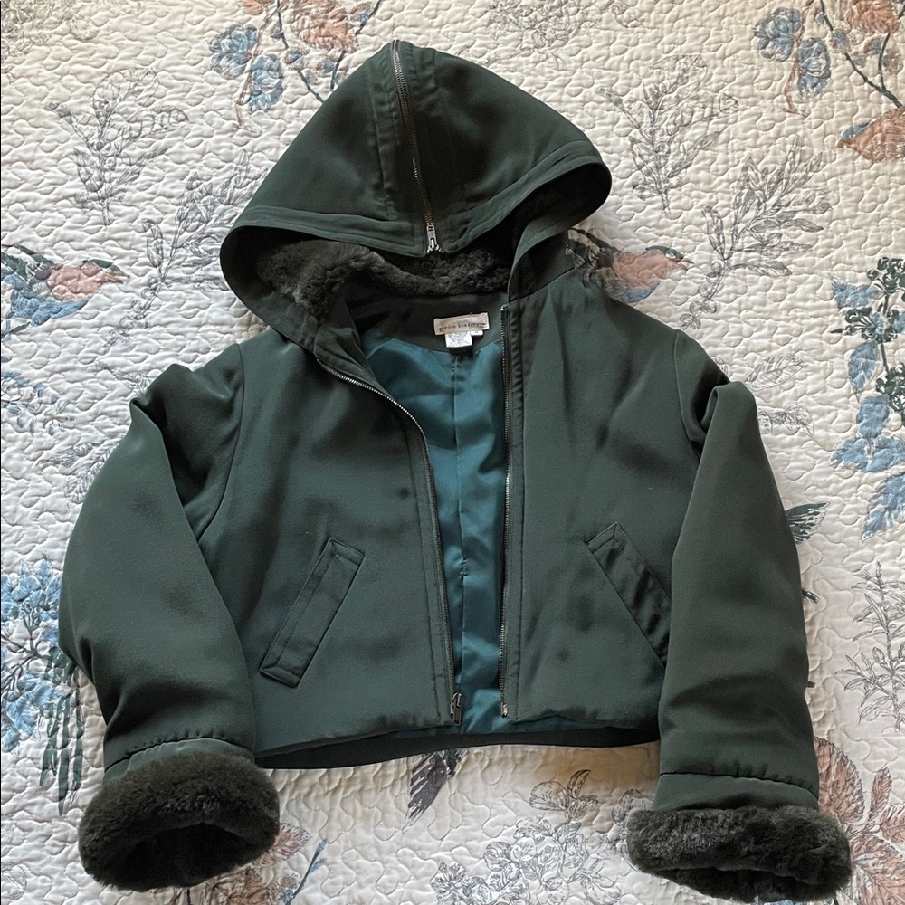 VTG Gordon Henderson Dark Green Cropped Hooded Jacket with Fur Accents - Picture 4 of 9